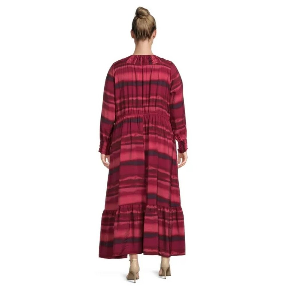 Terra & Sky Women's Plus Size 1X, 2X, 3X, 4X Tiered Peasant Midi Stripe Dress - Picture 3 of 10